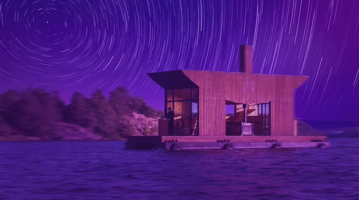 Floating sauna on calm water